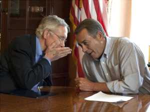 John Boehner and Democratic Senate leader Harry Reid secretly whispering - Photo taken from Tea Party News Network site